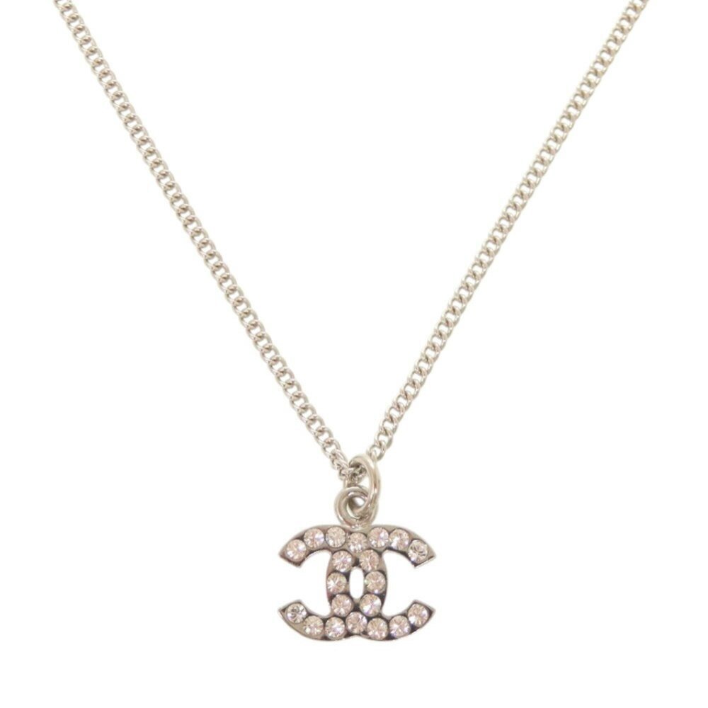 CHANEL Authentic Silver Logo Necklace